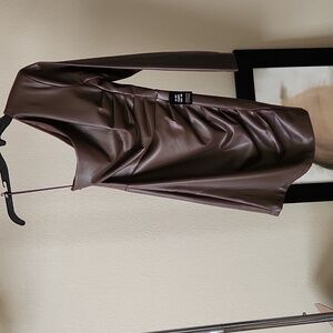 Express  faux leather dark brown one sleeve dress